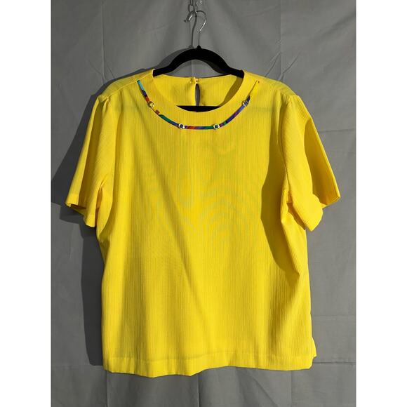 80s Vintage Top Womens Large Yellow Grannycore Chic Glam Colorful Artsy Eclectic - Picture 5 of 7
